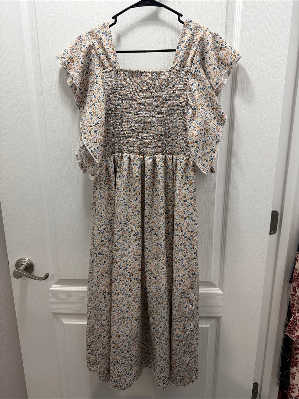 Girls Floral Smocked Midi Dress - Cream Blue